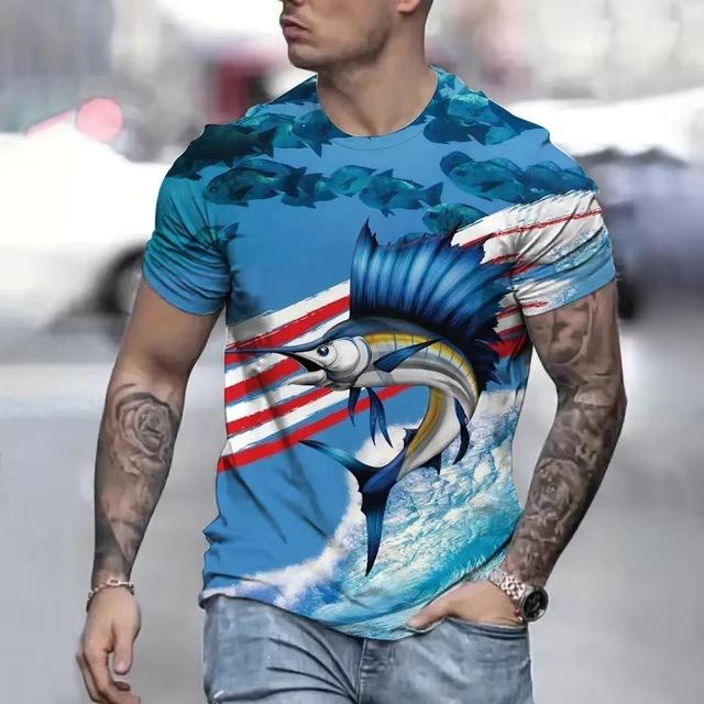 Summer Men's Fish 3D Printed Crew Neck T-Shirt
