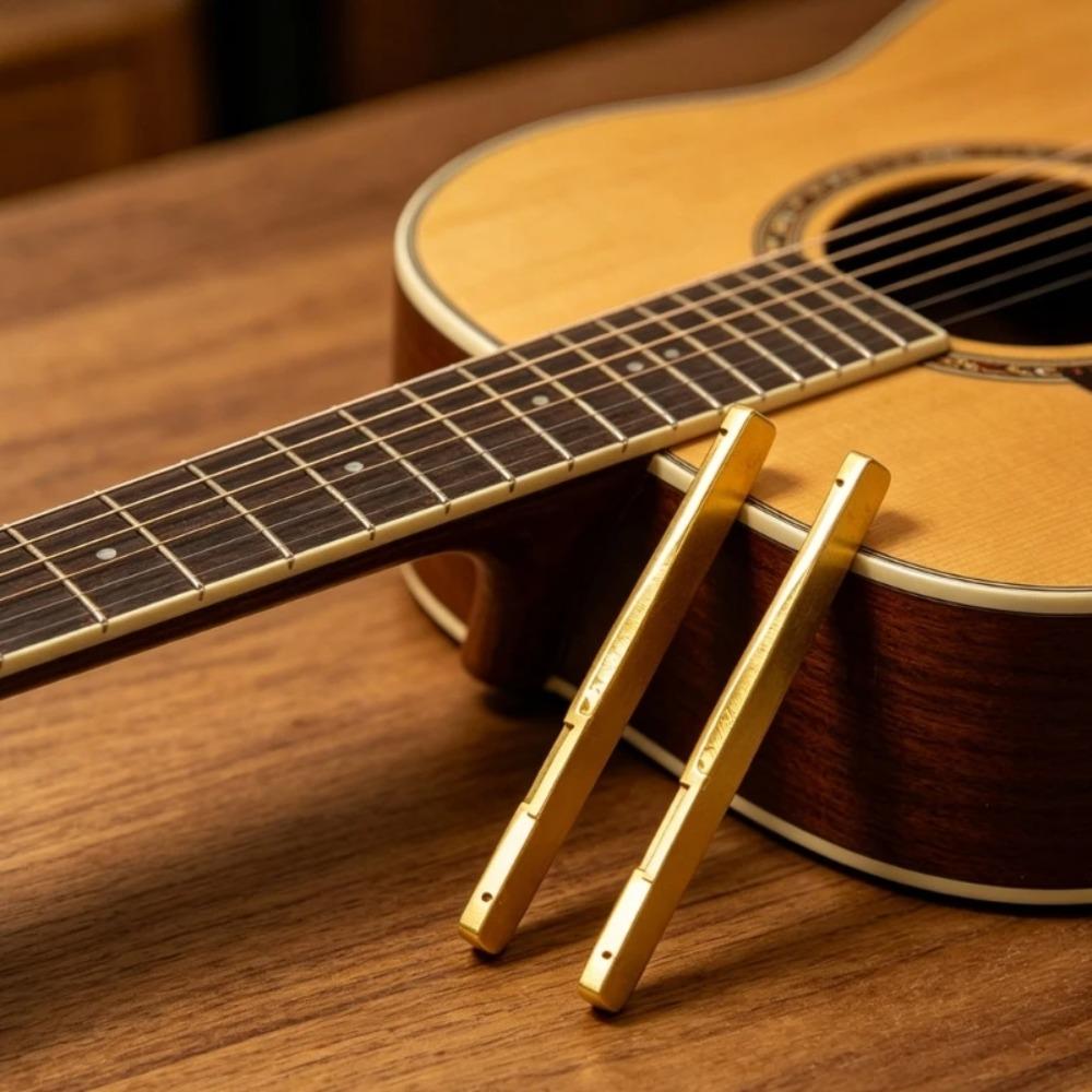 1PCS Folk guitar brass bottom string pillow wooden guitar metal pillow string bridge 71/76 * 1 * 7.8-6.9mm