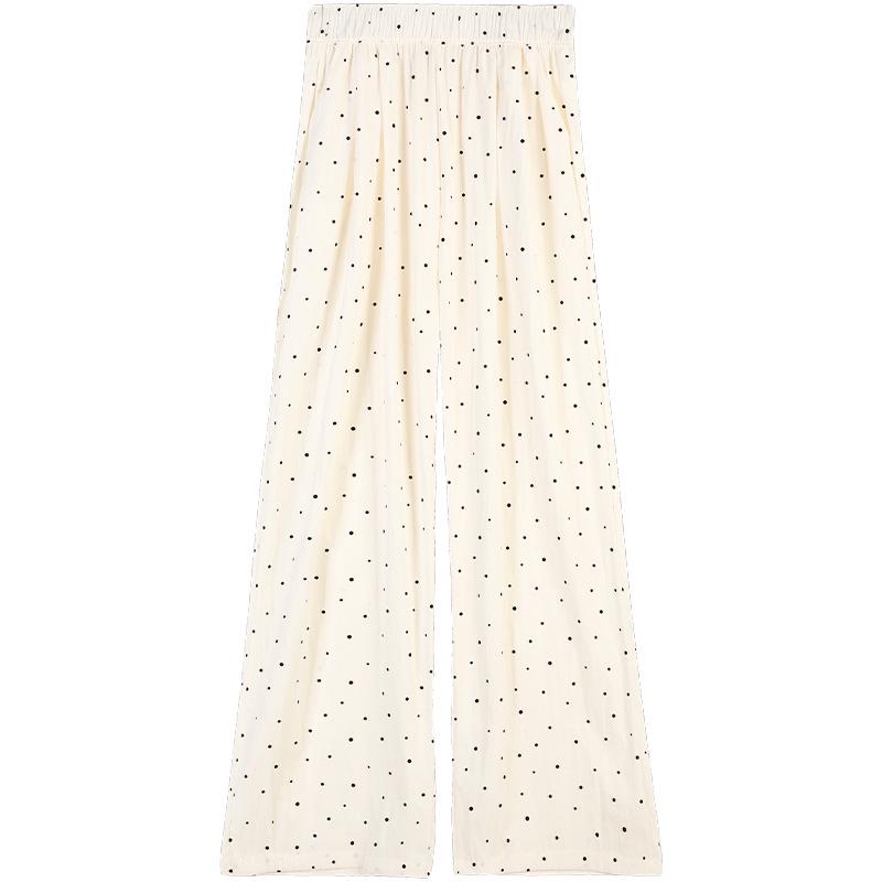 Women's Summer Polka Dot Ice Silk High Waist Wide Leg Pants - White, 2025 Collection