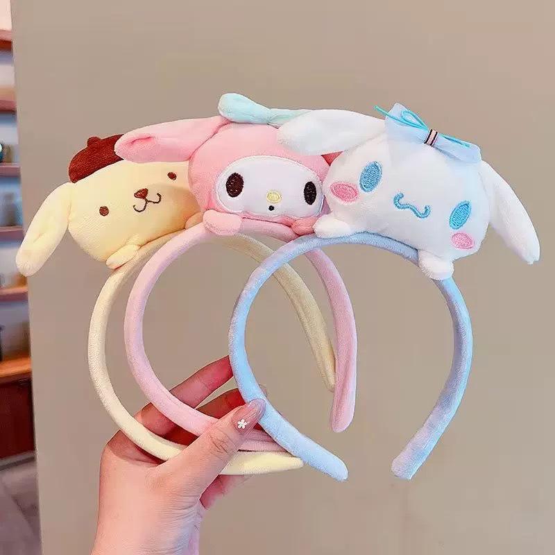 Sanrio Cinnamoroll & My Melody Cute Cartoon Plush Makeup Headband & Hair Clip Set for Women