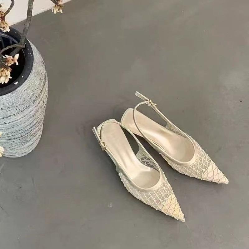 Роскошные сетчатые женские босоножки на каблуке дизайнерские туфли на среднем каблуке женские шлепанцы летний новый стиль популярные элегантные сандалии для ходьбы 35 3170₽