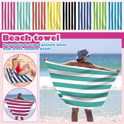 Single Sided Velvet Beach Towel, Ultra-fine Fiber Beach Towel, Personalized Striped Pattern Towel, Bath Towel