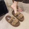 Lamb wool thick-soled fluffy slippers outer wear 2025 autumn and winter new one-word belt buckle home plush cotton slippers women