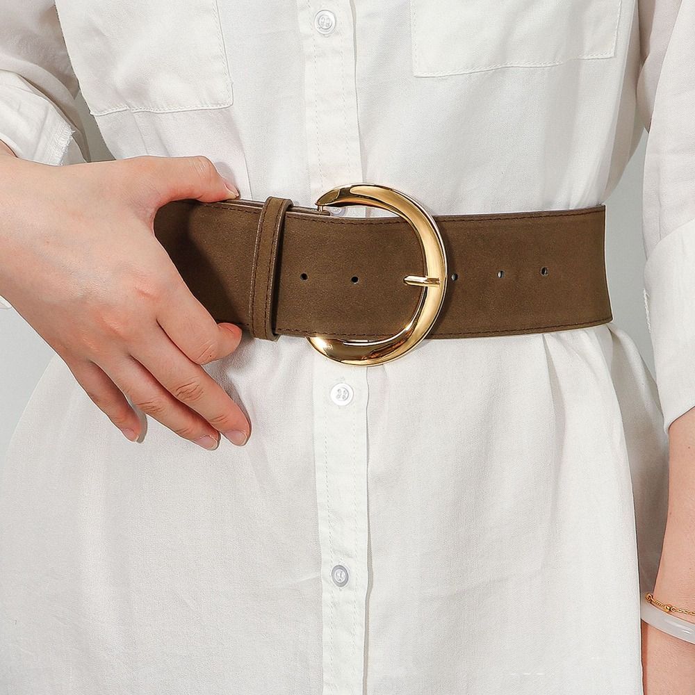 Rivet Leather Waistband Metal Buckle Western Cowboy Belt Adjustable Women Wide Belt  Girl