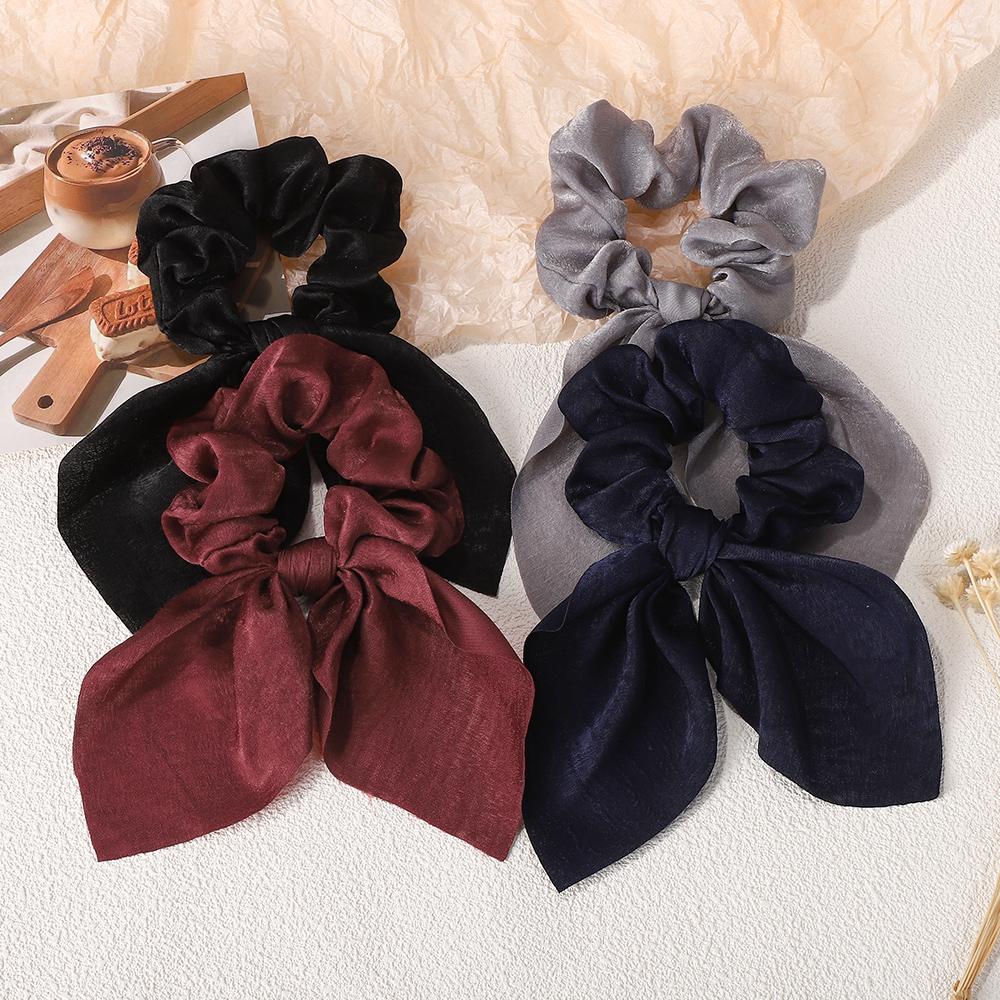 3pcs/set Elegant Chiffon Long Ribbon Hair Scrunchies for Women Girl Spring Ponytail Holder Hair Ties Hair Rope Bowknot Headwear