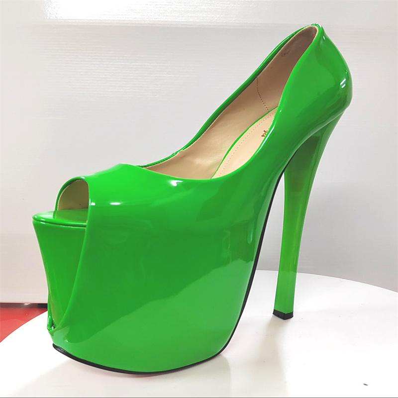 

Сексуальні 22 см Екстремально Високі Підбори Платформа Туфлі Жіночі Лаковані Червоні Зелені На Підборах Весільна Вечірка Стриптизерка Танцювальне Взуття Великий Розмір 50 47
