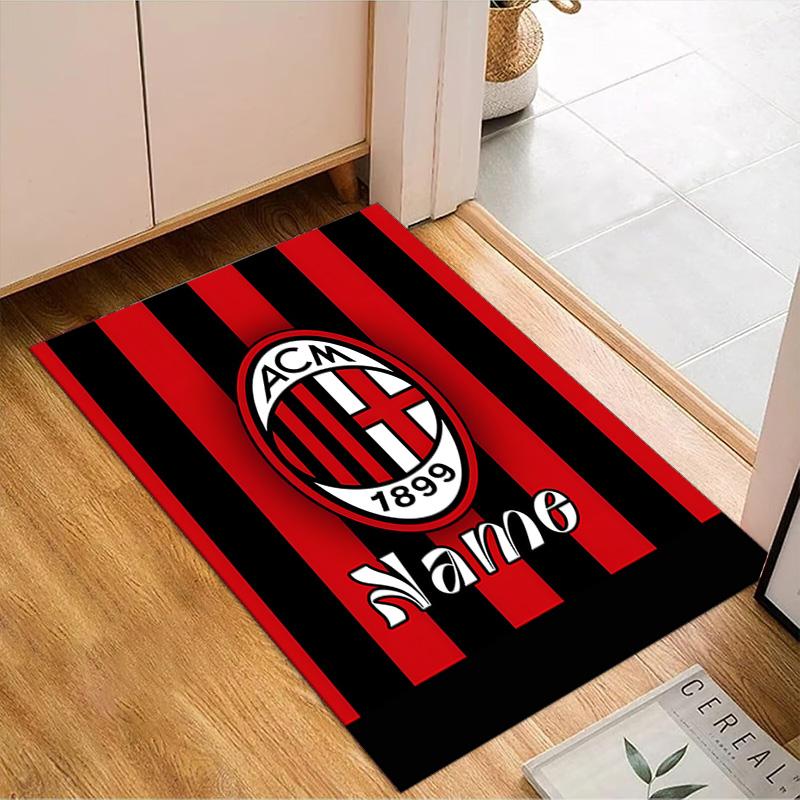 Benutzerdefinierter Name Weihnachten AC Fußballwappen Teppich Spielteppich, Fußmatte für Schlafzimmer Wohnzimmer Eingangsbereich Teppich, Wohndekoration Idee Geschenk für Weihnachten Geburtstag