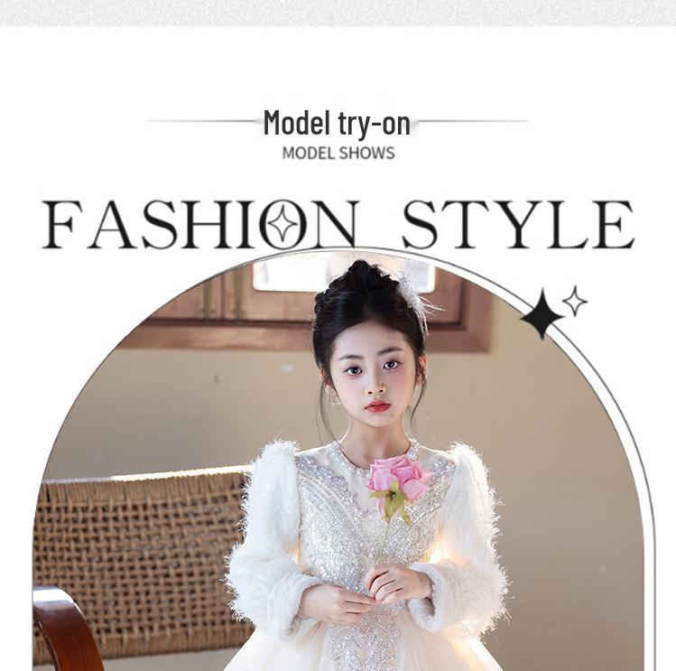 Girls' Luxury Formal Autumn/Winter Princess Dress - High-End Flower Girl Dress for Birthdays, Weddings, and Special Occasions.