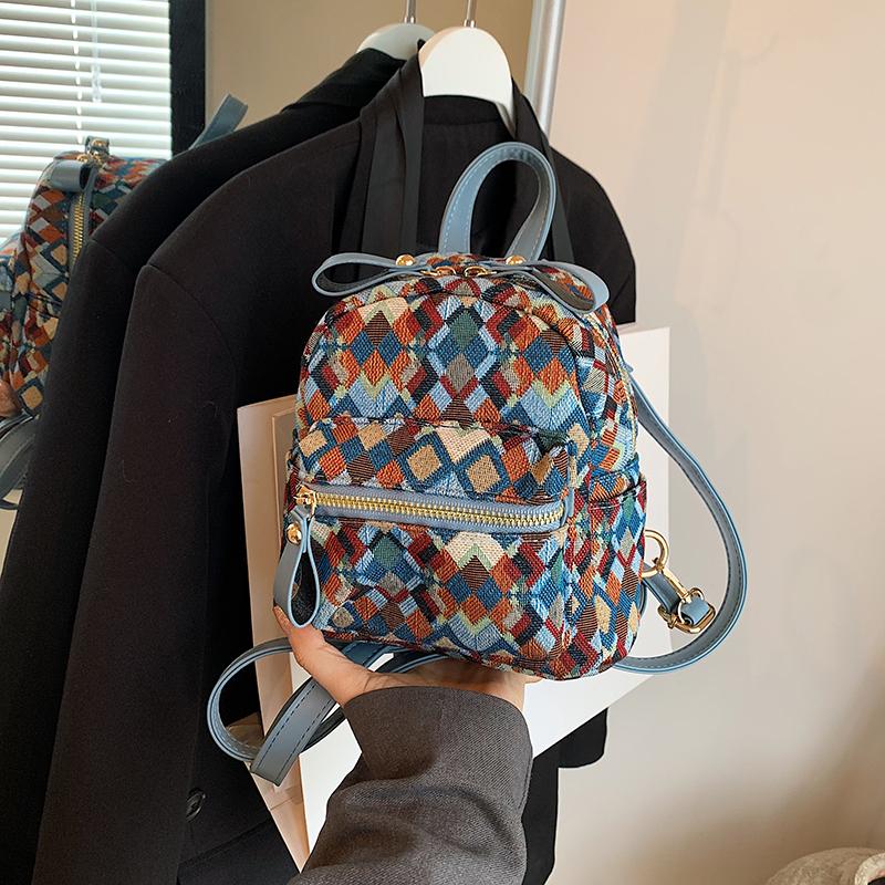 мода новый тренд женский рюкзак сумка на одно плечо национальный стиль дизайн цветная клетка студенческая сумка сумка для мамы 2849₽
