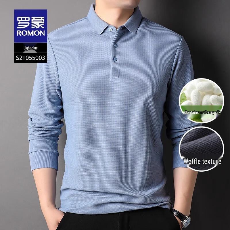 Romon Men s Silk Blend Waffle Long Sleeve Polo Shirt 2XL