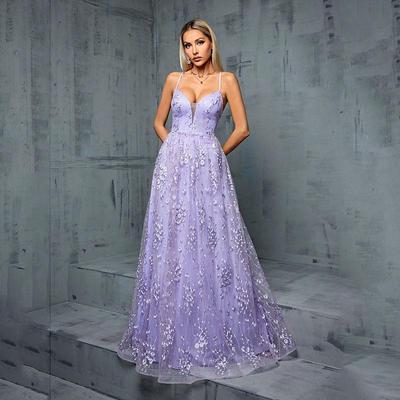 Luxury Sequin V-Neck Evening Gown with Spaghetti Straps