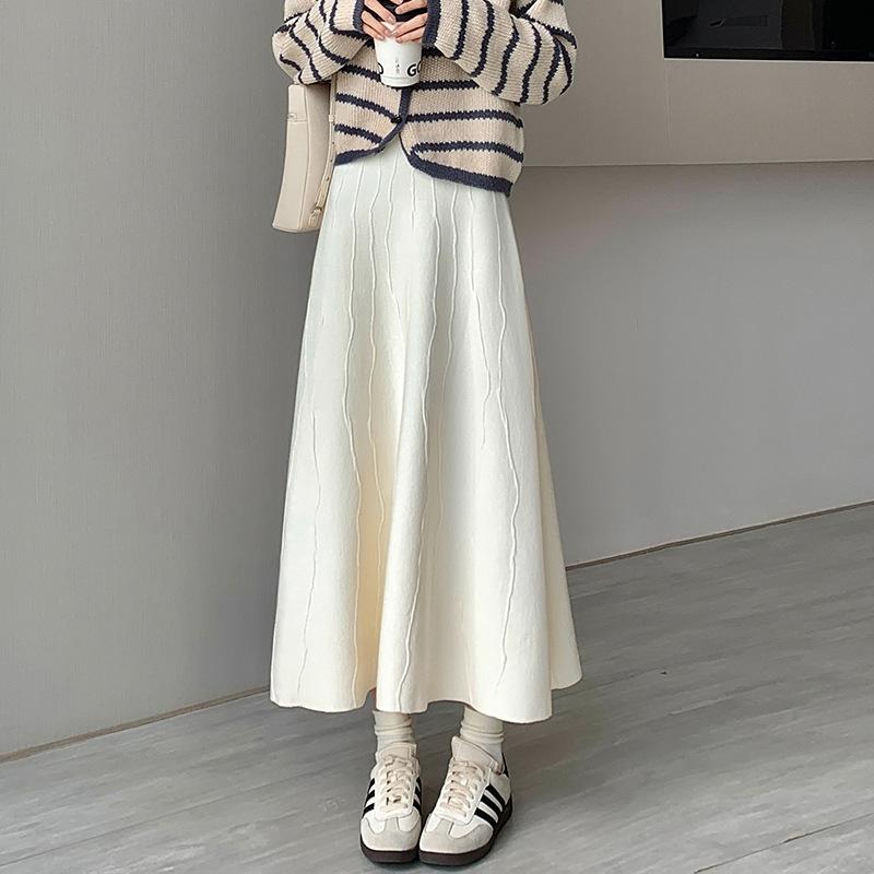 Pletená sukně Dámská Podzimní a zimní Rozšířená sukně Středně dlouhá Sukně s vysokým pasem