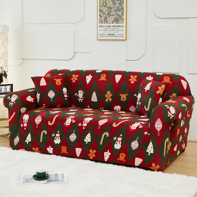 Christmas Sofa Protective Covers Living Room Elastic Living Sofa Slipcover Stretch All-inclusive Dining Chair Slipcover Couch Cover 1/2/3/4 Seater