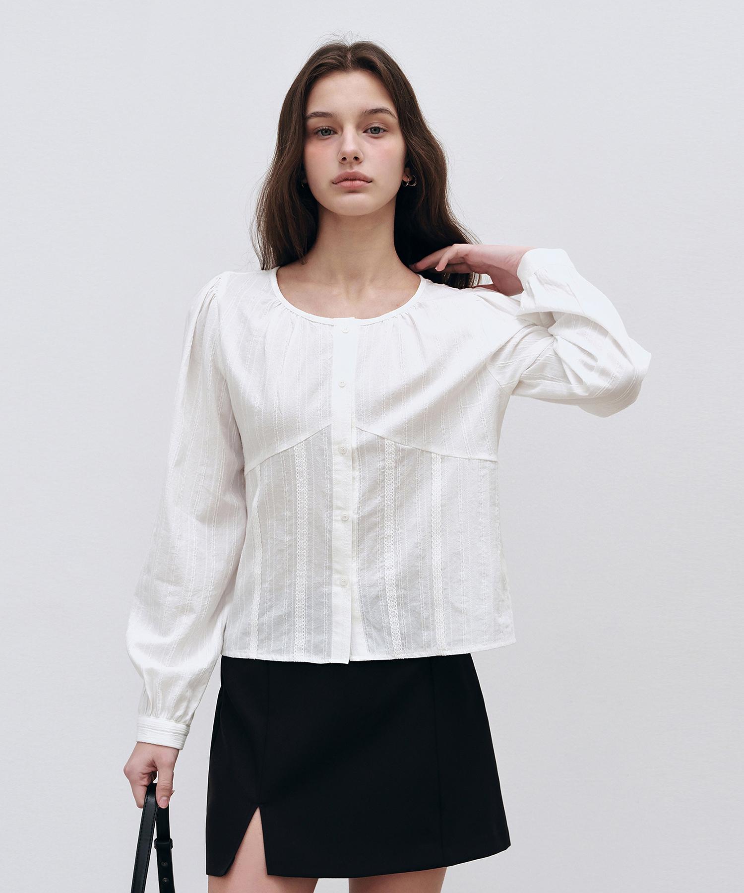 Roeil Voluminous Cotton Lace Blouse - Ivory Free