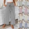 Spring Summer High Waist Straight Leg Pants Women, European Stripe Wide Leg Trousers, Office Casual Paper Bag Pants, Loose F