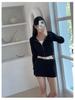 Korean Slim Sexy Cropped Hooded Cardigan & Low-Rise Skirt Set for Women