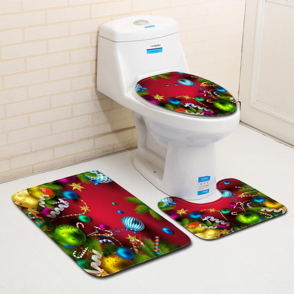Christmas Bathroom Floor Mat Toilet Three-Piece Set