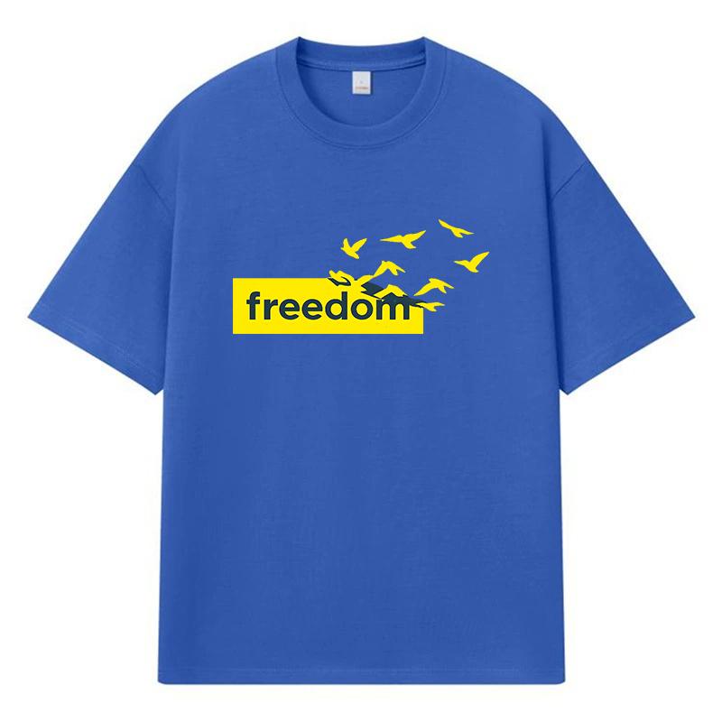 2026 Freedom Birds Printed Graphic Y2k Harajuku Streetwear 100% Cotton T Shirt Casual Oversized Summer Men T-shirt