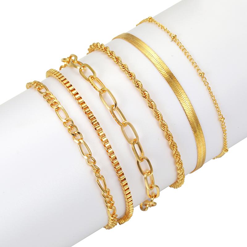 6Pcs/Set Bohemian Multi-layer Thin Chain Bracelets for Women Minimalist Gold ColorMetal Bangles Summer Y2KJewelry Accessories