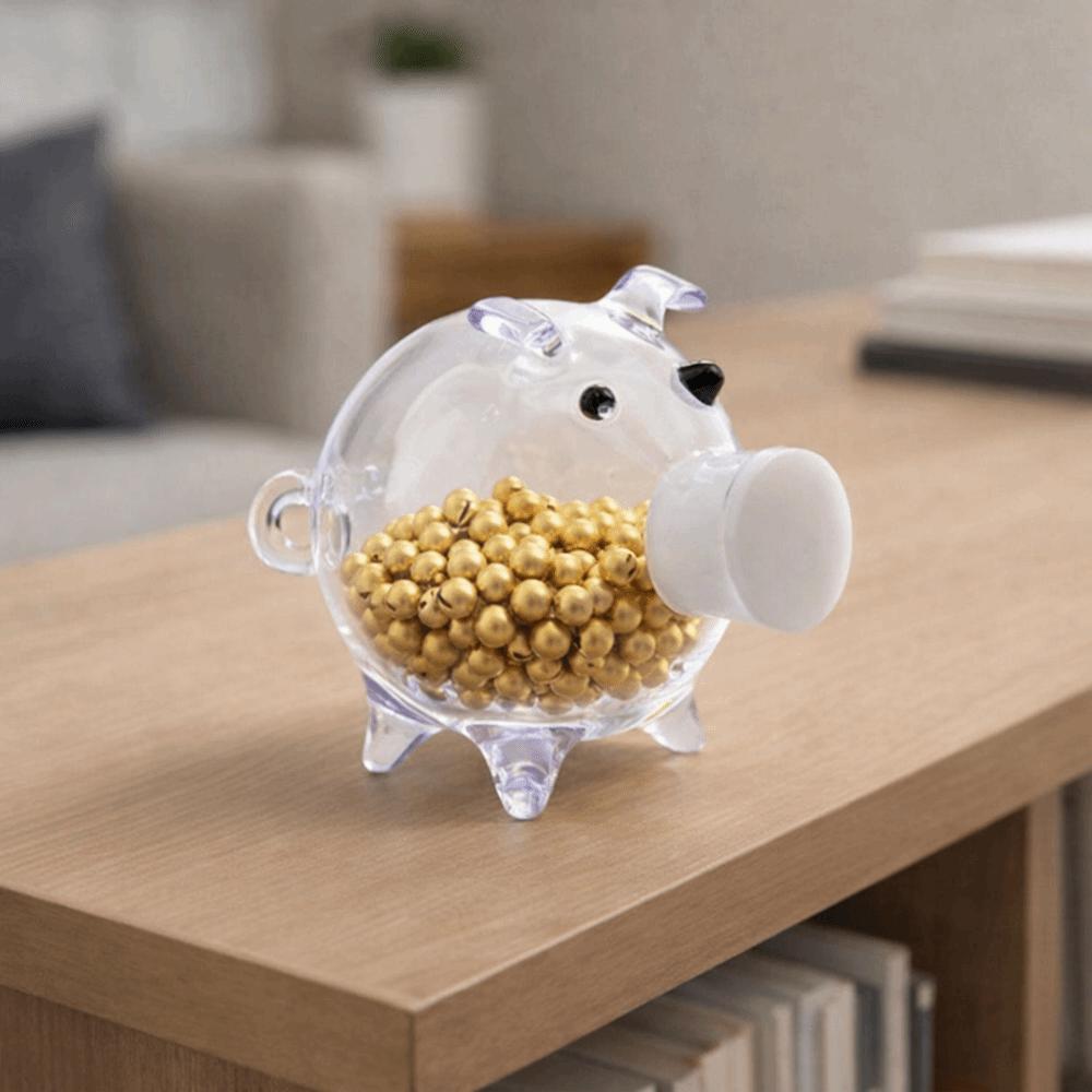 Visible Pig Shape Piggy Bank Cartoon Golden Beans Container Delicate Piggy Money Bank Home Decor