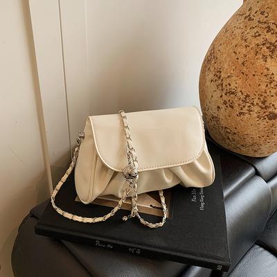 Fashion Girls Bag Women's 2025 Spring New Solid Color Pleated Handbag Cute Simple Chain Single Shoulder Oblique Span Bag