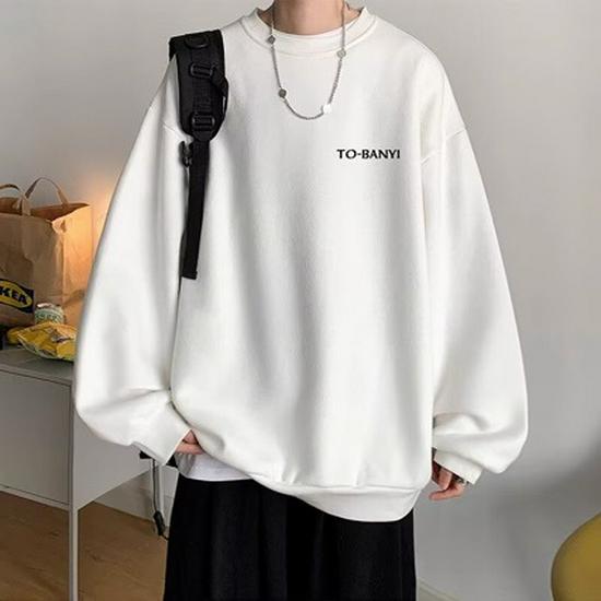 2025 Plus Velvet Hong Kong Style Round Neck Hoodie, Men's Loose Fit, Plus Size, Autumn Long Sleeve, Versatile Couple Outfit