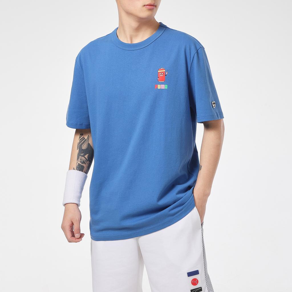 Puma Downtown Graphic Tee With Rainbow Logo Men Tops Blue 531335-13