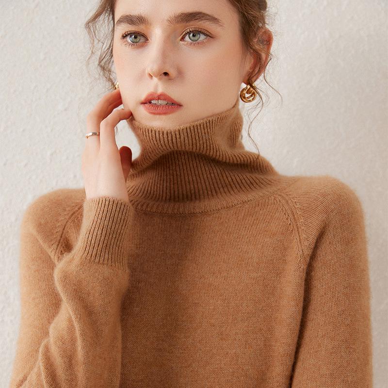 Charming 100% Cashmere Women's High Neck Thick Pullover Sweater for Autumn/Winter