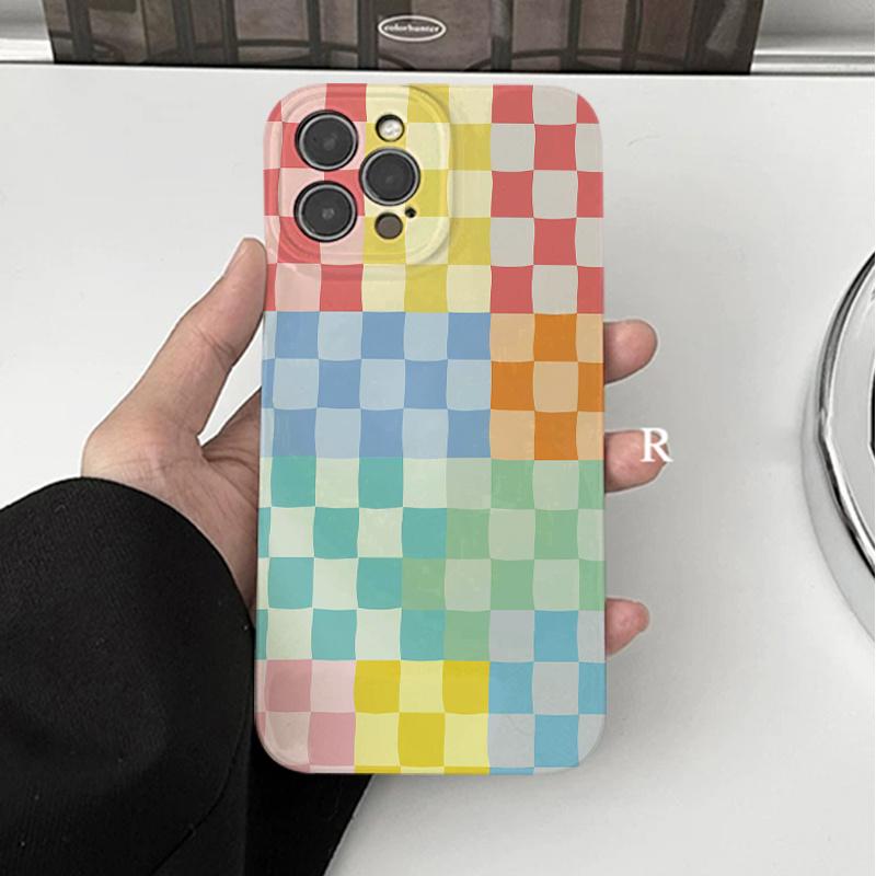 Colorful Checkered Design Phone Case Suitable for iPhone 17 16 15 14 13 12 11 Pro/Max/Plus Anti Drop and Shockproof Back Cover