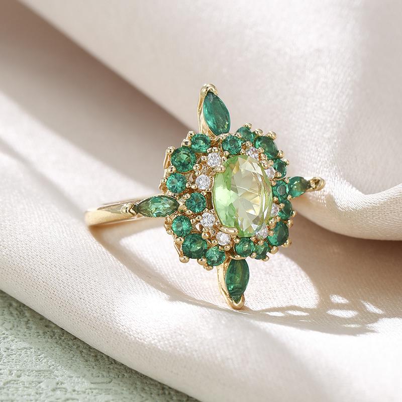 Elegant Newly Colorful Green Cubic Zirconia Rings for Women Special-interested Wedding Party Gorgeous Accessories Female Jewelry