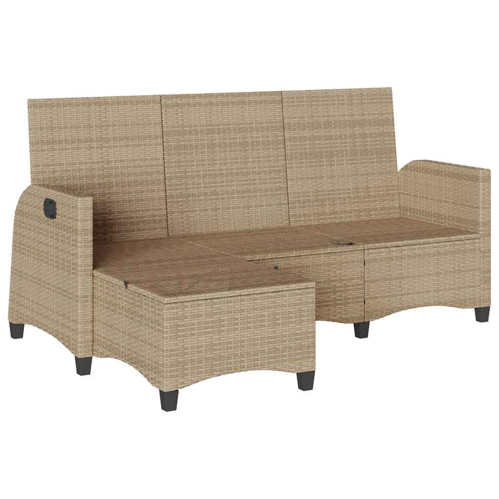 Garden Sofa with Reclining Function L Shaped Beige Poly Rattan