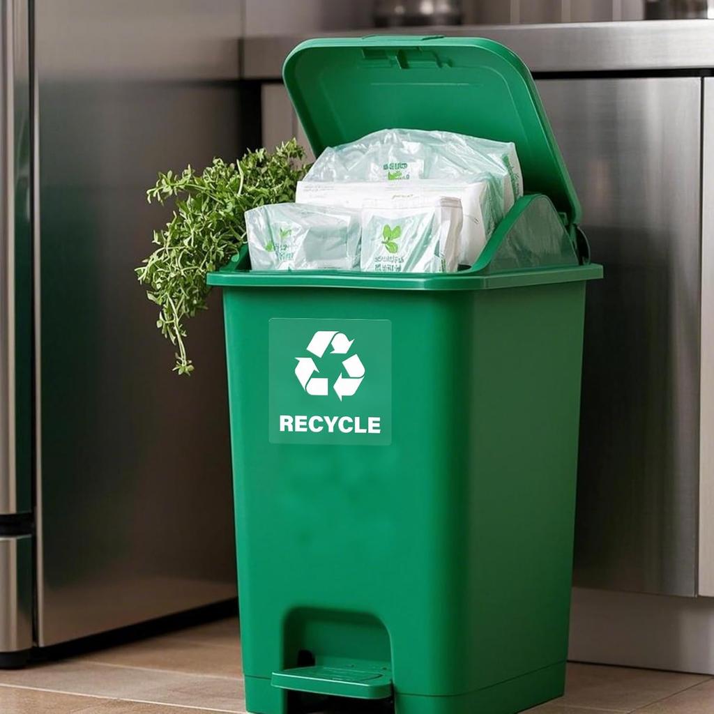 10 Pack Recycle and Trash Square Stickers 6 × 6 Inches White Vinyl Transparent Recycling Bin Decals Self Adhesive Waterproof UV Resistant Sign for
