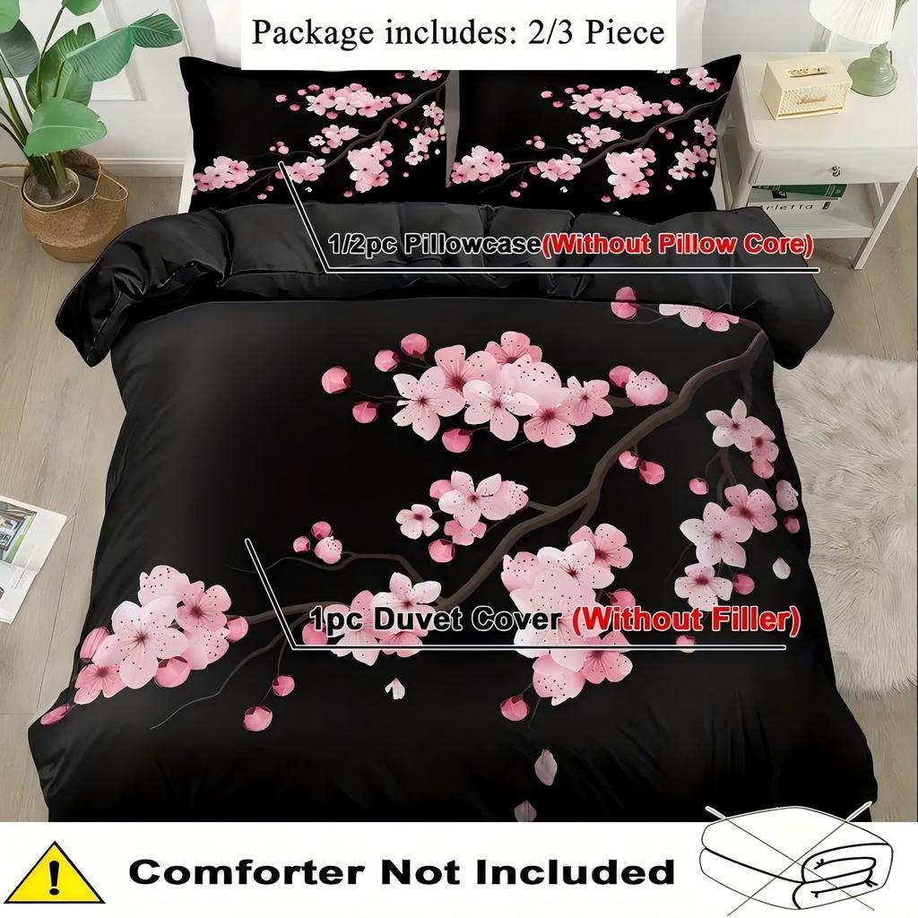 Comforter Japanese Pink Cherry Blossoms 3D Printed Set Fashion Art Exquisite Bedding Set Home Textiles S