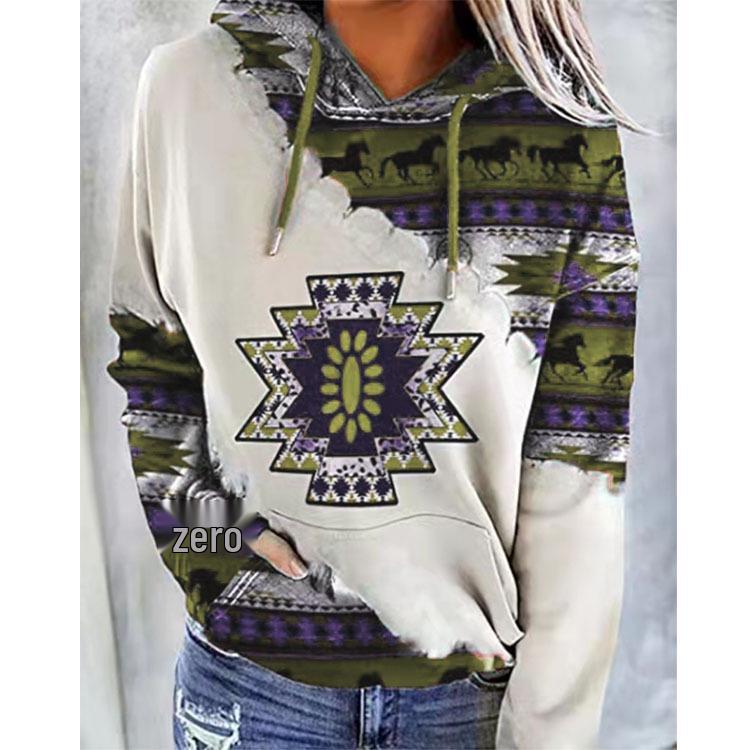 2026 Autumn/Winter Women's Ethnic Style Print Sweatshirt - European & American Fashion