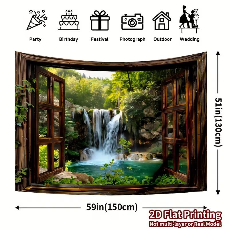 

2D Scenic Waterfall View Tapestry Open Window Photography Background 47.2x31.5inch/120*80cm