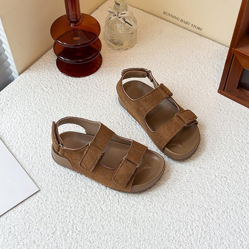 

Top Options Retro Suede Leather Sprots Sandals for Children Classic Summer Engand Style Buckle Beach Platform Shoes Child I05308 26 коричневый