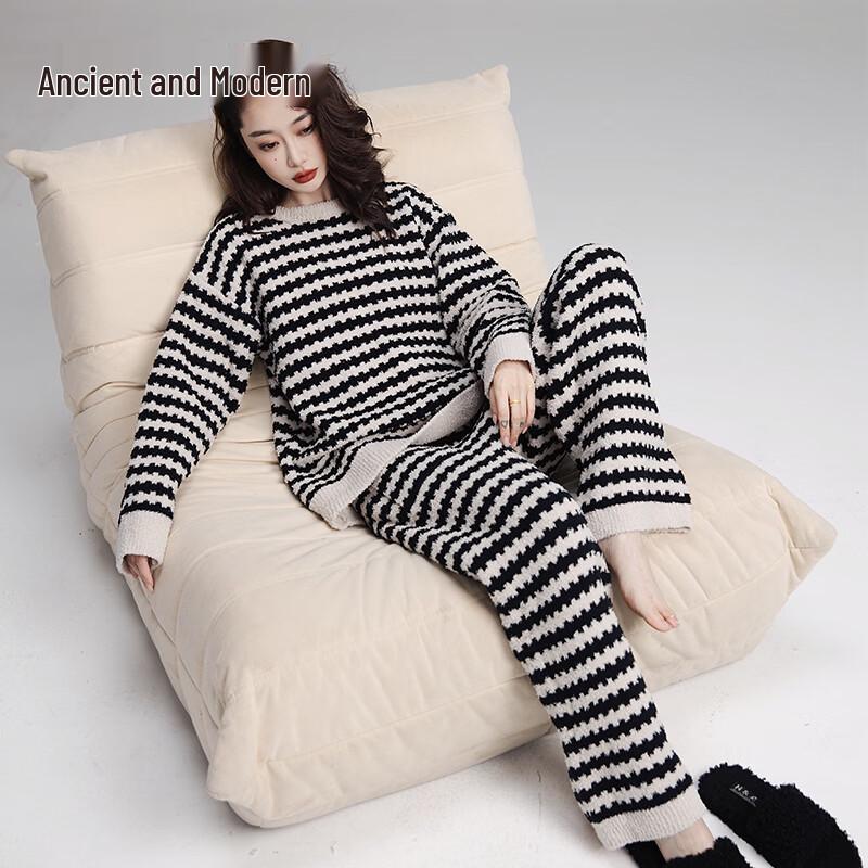 GUJIN Women s High-Waist Warm Half-Velvet Pajama Set One Size (Recommended 50-75kg)