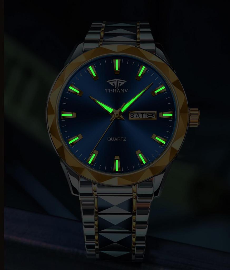 Men's Luminous Double Calendar Quartz Watch with Steel Strap – Hot-Selling
