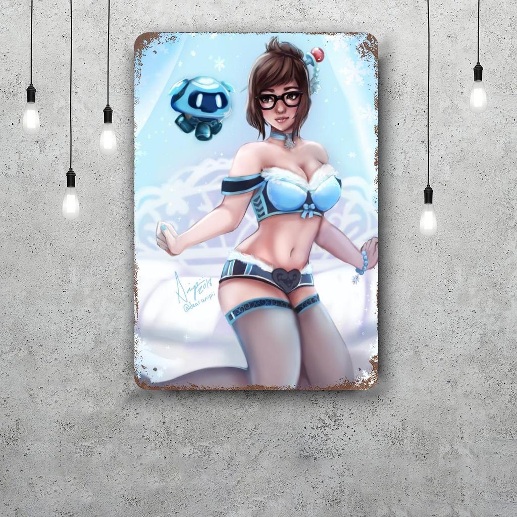Mei Overwatch Vintage Metal Tin Signs Posters Decor Retro Metal Plaque Wall Art Decor for Garage Bar