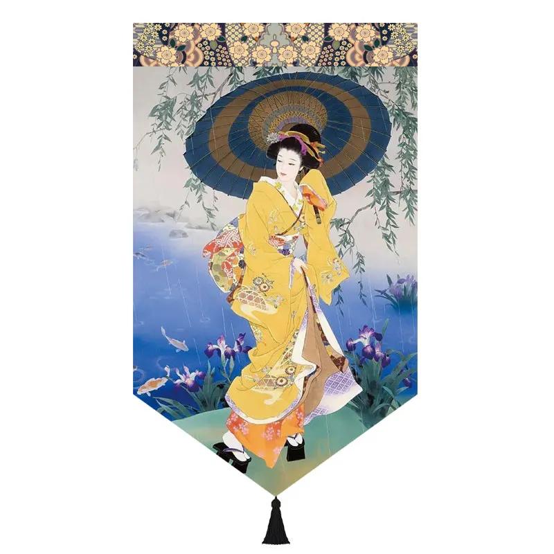 Japanischer Stil Noren Restaurant Tür Kopf Strahl Dreieck Dekorative Warme Volant Ukiyo Damen Druck Stoff Kurze Türvorhänge