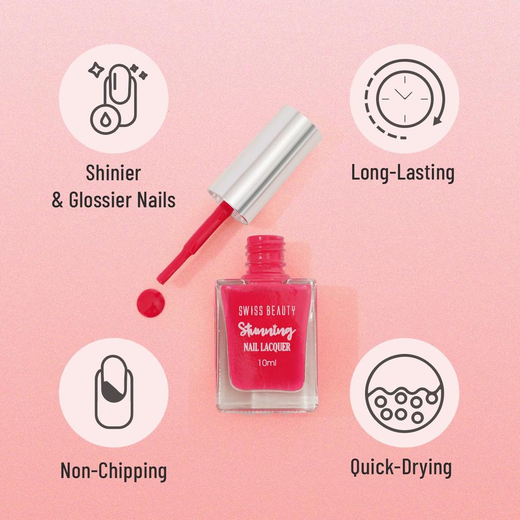 Stunning Nail Lacquer | Chip Resistant, Quick Drying Nail Paint | Highly Pigmented with High Shine Nail Polish |  10ml