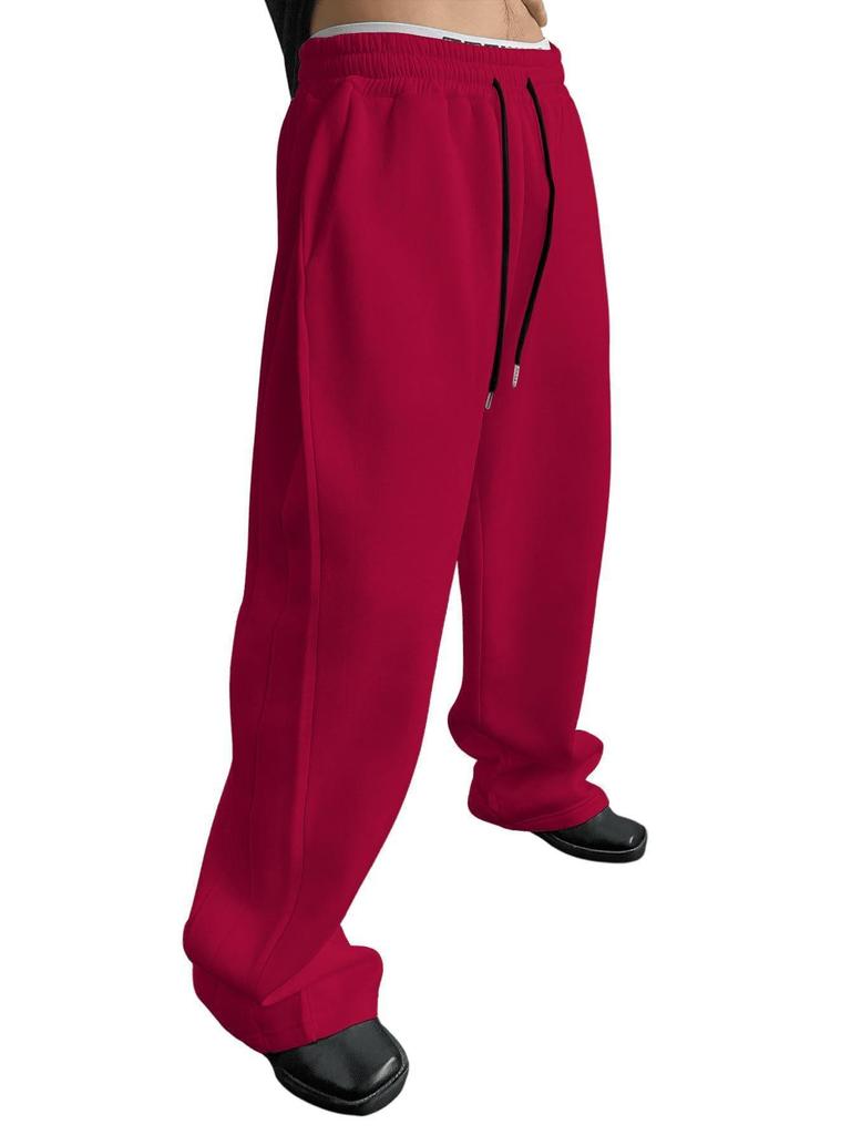 Men's European and American Wide-Leg Sweatpants, Drawstring Waist, Loose Fit, Straight-Leg Sports Pants