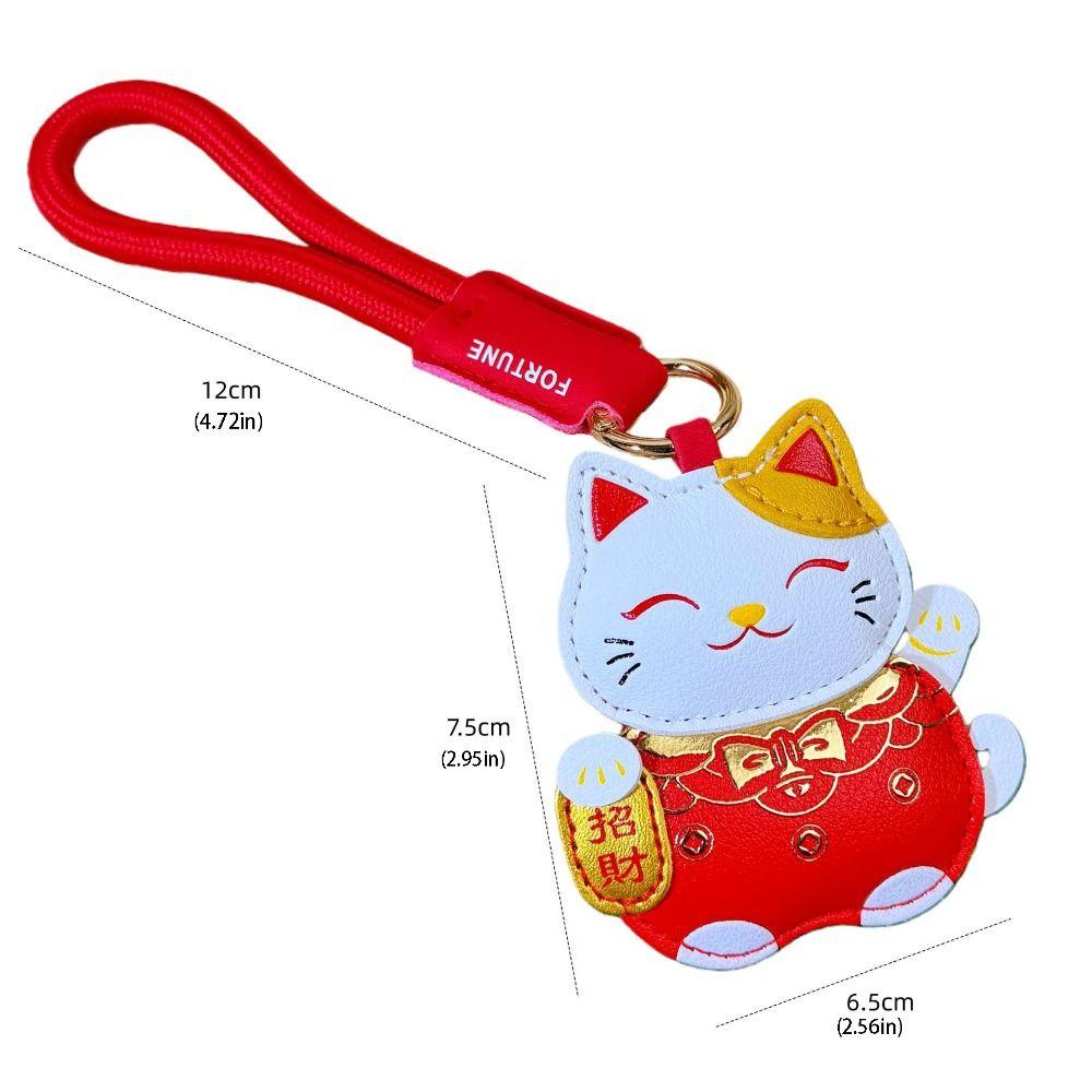 Cartoon Pu Leather Fortune Cat Keychain Fortune Horse Year Pendant Kawaii Car Keychain  Home Decor