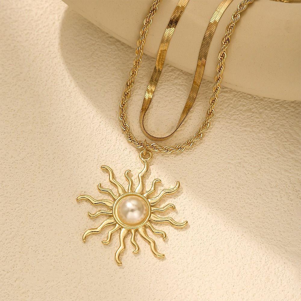 2 Peças/Conjunto Colar com Pingente de Girassol da Moda Estilo Europeu Americano Joias para Clavícula para Mulheres