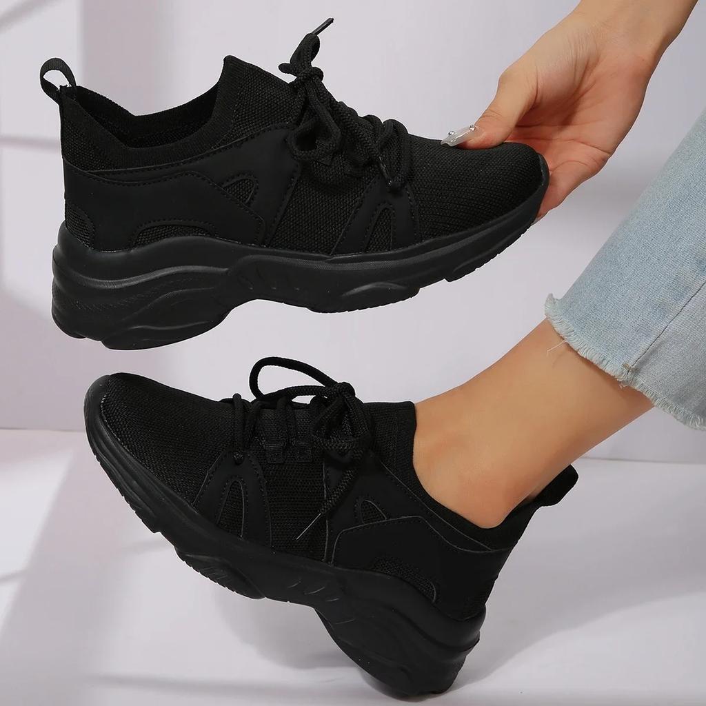 Fashion Knitting Thick Bottom Sneakers Women  Autumn Breathable Wedge Sports Shoes Casual Lace Up Running Shoe Zapatos