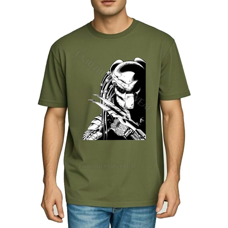 Tshirt Men Workout Minimalist Tshirt Alien Predator Artwork On Black Soft Plus Size Tshirt Stylish Summer Tshirt Daily Wear
