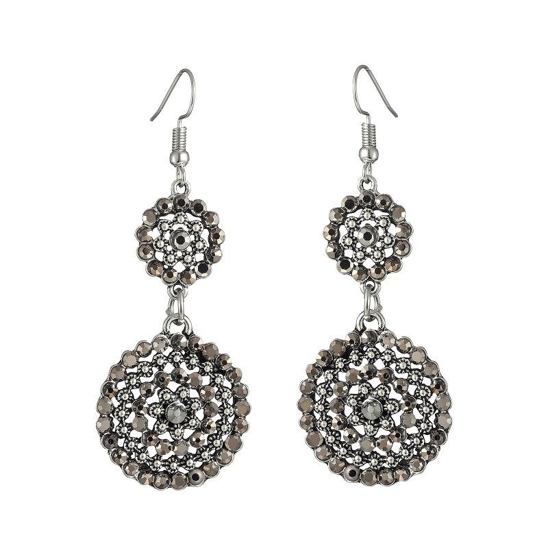 

Vintage Palace Style Luxury Rhinestone Round Earrings for Women Ethnic Elegant Silver Color Metal Earhook Earring Party Jewelry