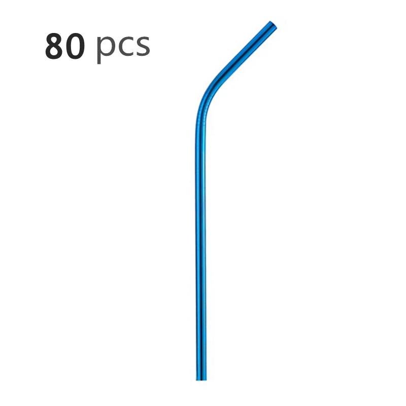80Pcs 8mm*215mm Reusable Metal Straw 304 Stainless Steel Drinking Straight Bent Straws Eco-friendly Party Bar Accessories