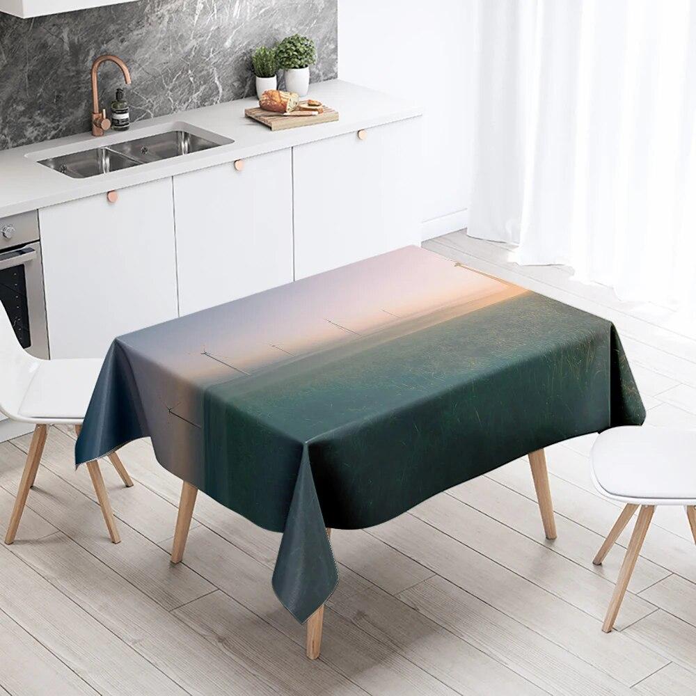 Sunset Windmill Scenery Tablecloth Party Restaurant Banquet Decor Stain Resistant Waterproof  Home Table Decoration
