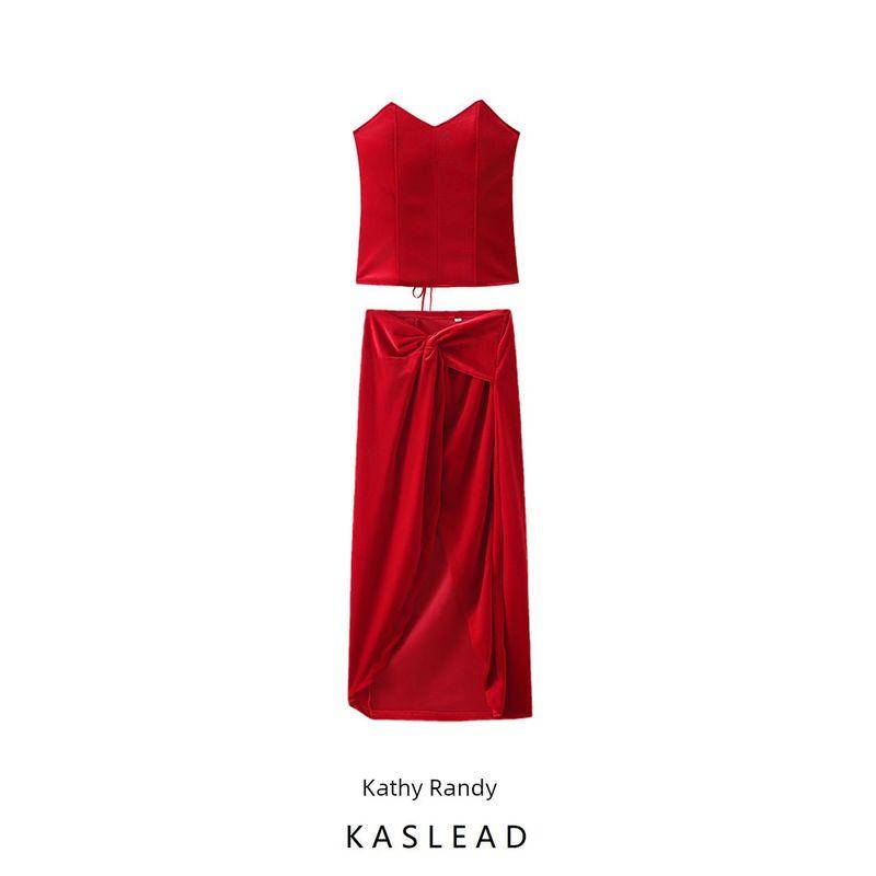 Kaslead New Arrival Women's Fashion Style Fashion Minimalist Silm Tube Top Tops Half-Length Dress Suit